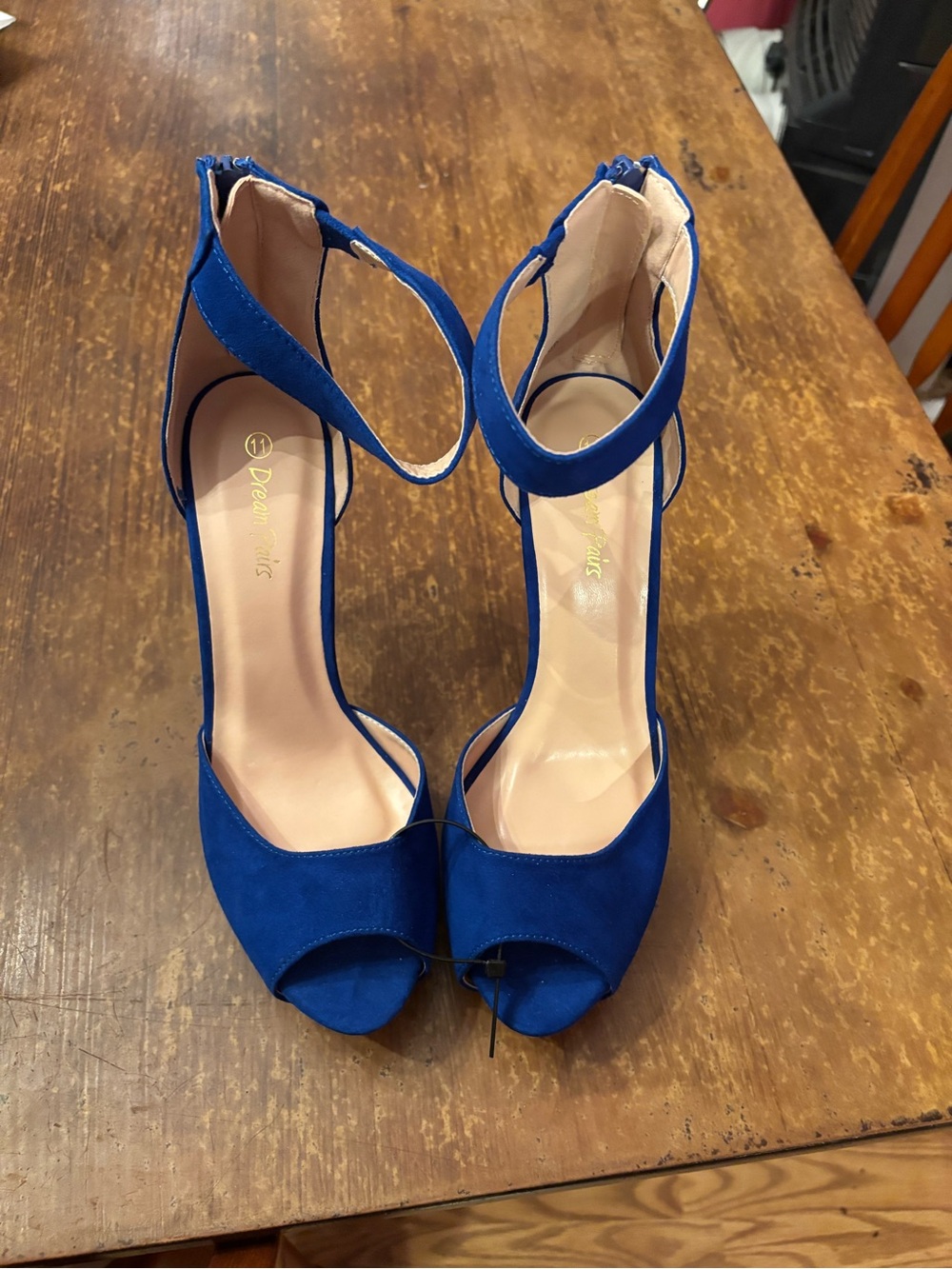 Dream Pairs Blue Suede Peep-Toe Ankle-Strap Heels SZ 11 NEW